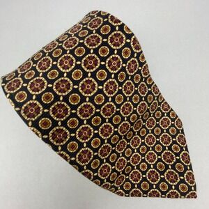 Harold Powell Mens Silk Tie Geometric Medallion Gold Burgundy Black 57.5x4